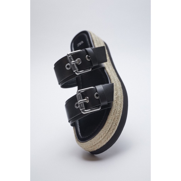 Zara (VGUC) | Black Leather Wedges Slip Sandals with Buckle and Platform - Picture 12 of 16